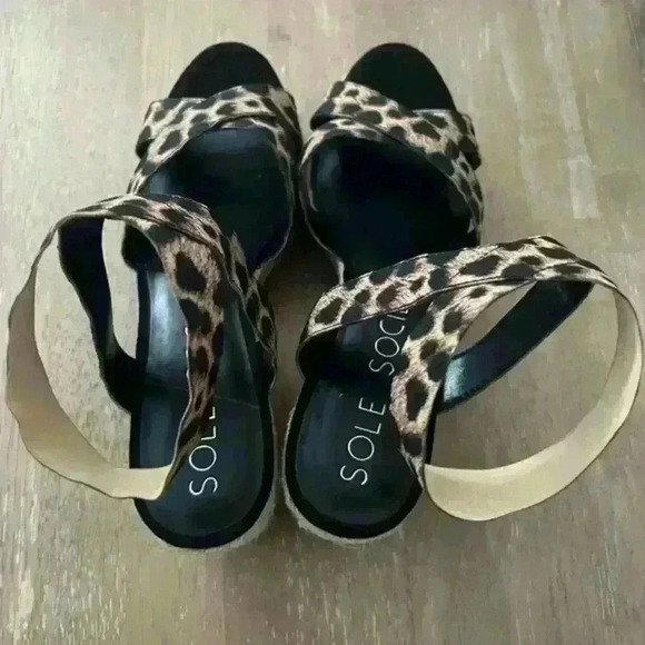 Sole Society Carmelina leopard print Espadrille Wedge Sandal size 8.5 - Picture 4 of 6
